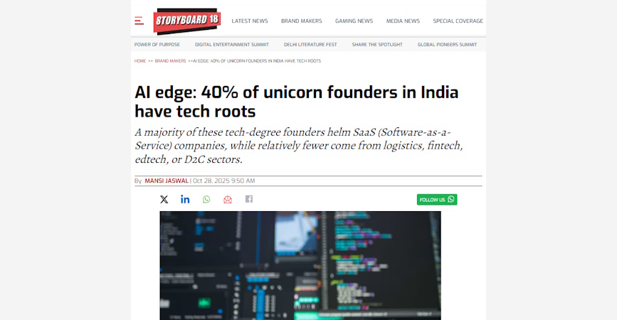 AI edge-40% of unicorn founders in India have tech roots